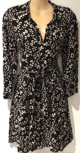 ZARA BLACK LEOPARD PRINT BUTTON SWING SHIRT DRESS SIZE L 12