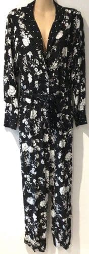 ZARA BLACK/WHITE FLORAL BUTTON JUMPSUIT SIZE M 10/12