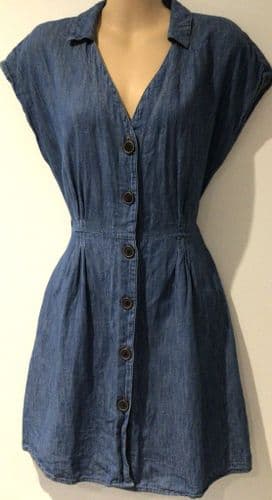 ZARA BLUE CHAMBRAY DENIM BUTTON SHIRT TUNIC DRESS SIZE XS 8