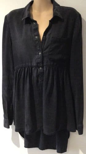 ZARA CHARCOAL POPPER SHIRT TUNIC TOP SIZE M 12/14