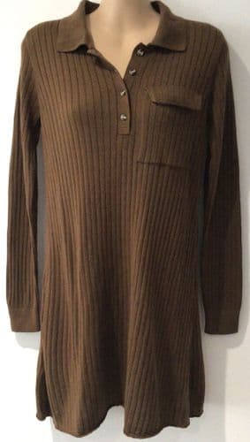 ZARA CHOCOLATE RIBBED KNIT JUMPER TUNIC DRESS SIZE S 10