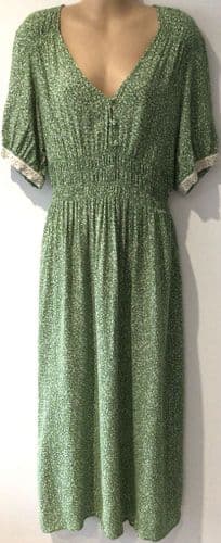ZARA GREEN DITSY BUTTON MIDI SHIRT DRESS SIZE XL 14