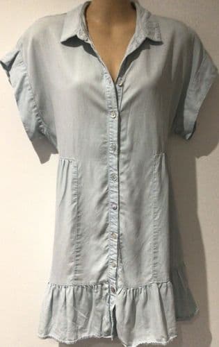 ZARA PALE BLUE CHAMBRAY DENIM BUTTON SHIRT TUNIC DRESS SIZE M/12