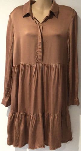 ZARA SILKY BRONZE BUTTON SHIRT TUNIC DRESS SIZE M/12