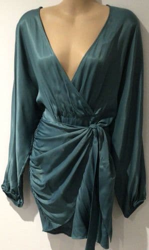 ZARA TEAL SILKY WRAP TUNIC DRESS/TOP SIZE M 10/12