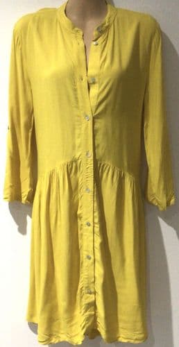 ZARA YELLOW  BUTTON TRAPEZE SHIRT DRESS SIZE M 12