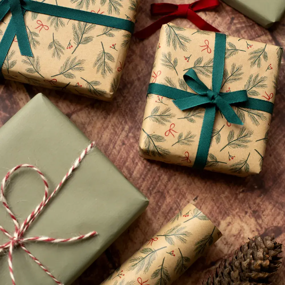 Scapt Paper Branches & Bows Recycled Wrapping Paper - 5m Roll