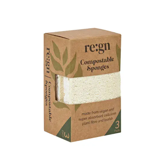 Compostable Sponges with Scourer, Pack of 3 - RE:GN