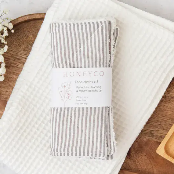 Grey Stripe Face Cloths 100% Cotton - Honeyco
