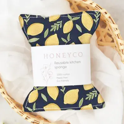 Lemon Print Kitchen Cleaning Sponge 100% Cotton - Honeyco