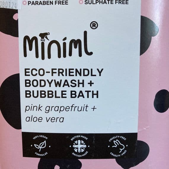 Miniml Pink Grapefruit & Aloe Vera Body Wash and Bubble Bath - Rescued & Refilled Bottle