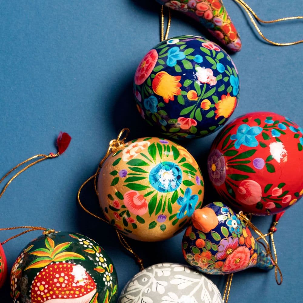 Décoration De Noël – Cloche En Papier Mâché Peint à La Main, Kashmir (Vintage)