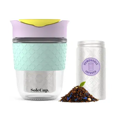 SoleCup Glass Travel Mug WITH Tea Infuser - 12oz Original - Various Colours