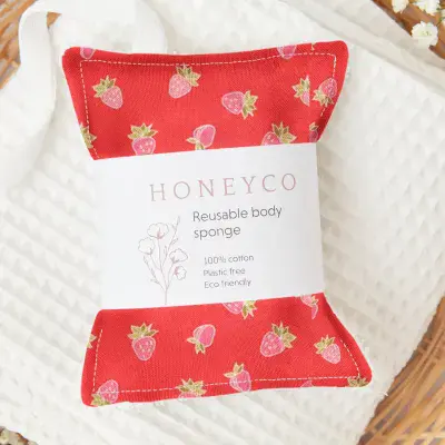 Strawberry Print Body Sponge - 100% Cotton - Honeyco