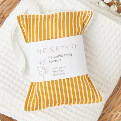 Yellow Stripe Print Body Sponge - 100% Cotton - Honeyco
