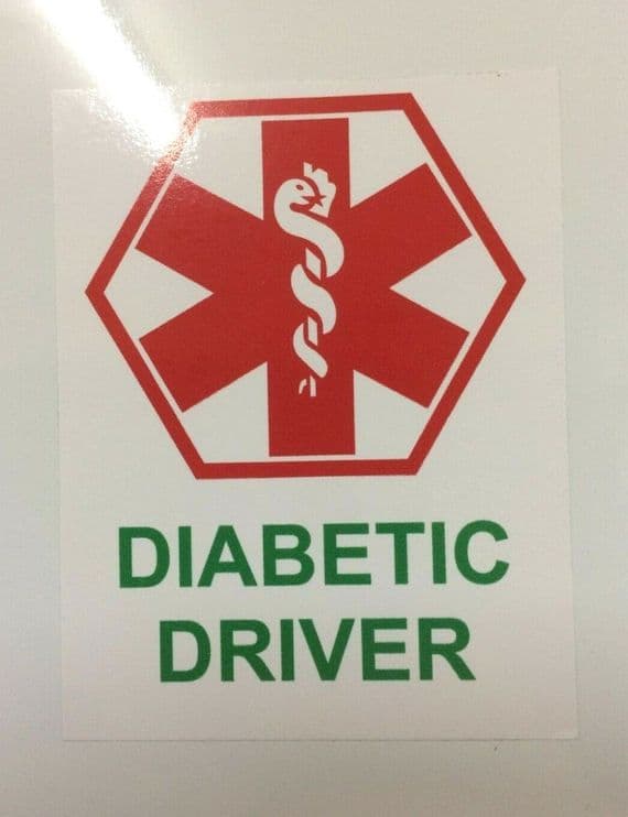 Diabetic Driver Sticker Advice Car Courier Minibus Lorry Van 63mm x 81mm