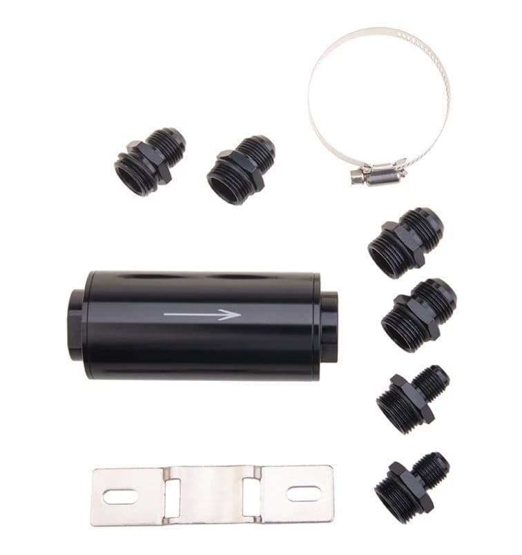 MSA Motorsport Inline Fuel Filter, 50mm Body, With AN6 AN8 AN10 Adaptor Fittings, E85 Compatible