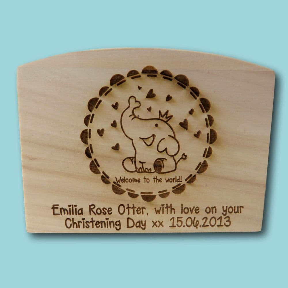 engraved wooden money box personalised new baby christening new baby