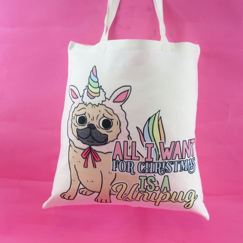 Unipug bag All i want for christmas Pug Unicorn Lover Dog Tote bag