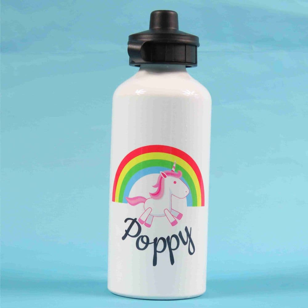 Water Drinks Bottle Personalised Aluminium White 600ml Unicorn Water