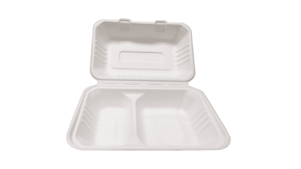 Bagasse 9" x 6" x 3" 2 Compartment Food Box 100/pack