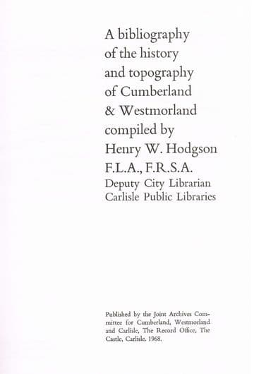 A Bibliography of the History and Topography of Cumberland & Westmorland : Record Office Publication