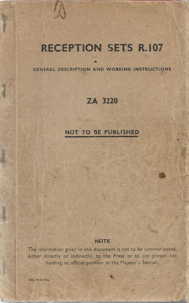Reception Sets R.107 : General Description and Working Instructions. ZA 3220.  NOT TO BE PUBLISHED