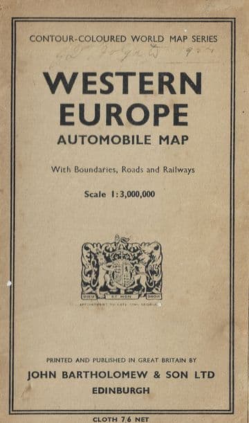 Western Europe Automobile Map - 1:3000,000 with Boundaries, Roads and Railways