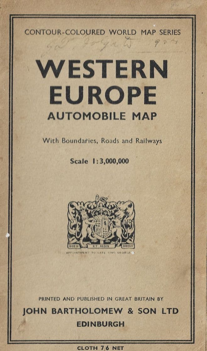 Western Europe Automobile Map - 1:3000,000 with Boundaries, Roads and Railways