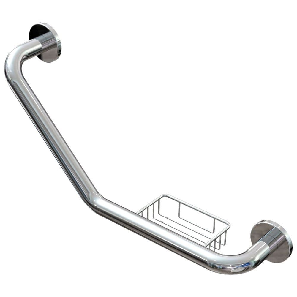 Angled Grab Rail with Soap dish Polished Stainless Steel