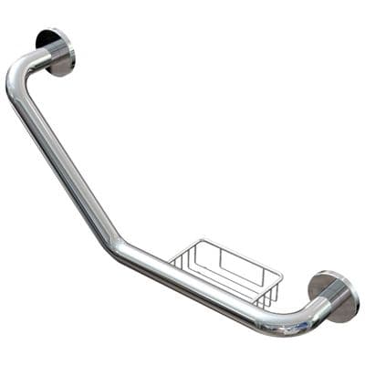 Angled Grab Rail with Soap dish Polished Stainless Steel