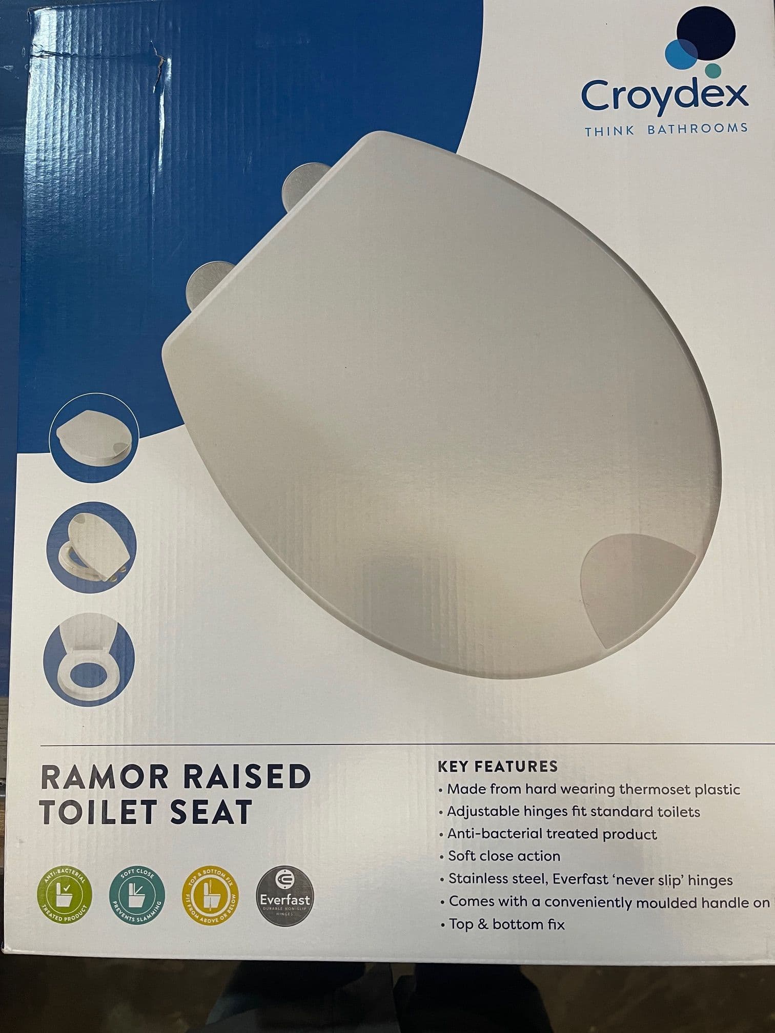 Croydex Safe Flush Soft Close Toilet Seat – Anti-Bacteria, Quick Release, White (Round, 48x38cm)