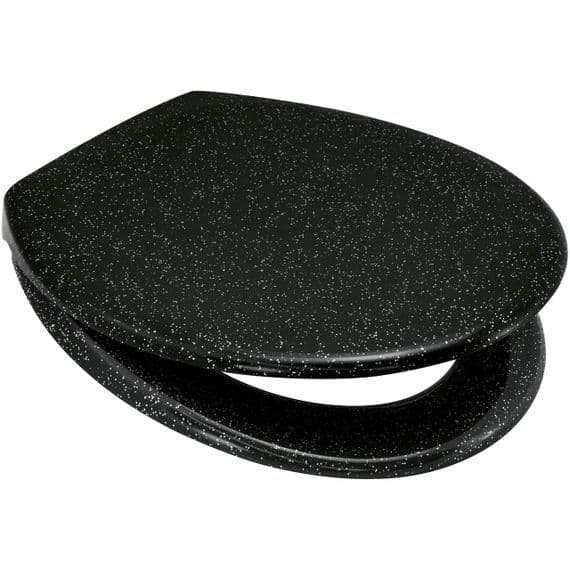 EuroShowers Rainbow Soft Close Black Glitter Toilet Seat with Top & Bottom Fixings