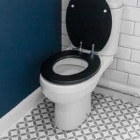 Harbour Soft Close Toilet Seat - Wooden with Chrome Hinges - Grooved Black