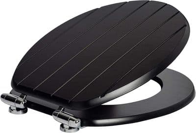 Harbour Soft Close Toilet Seat - Wooden with Chrome Hinges - Grooved Black