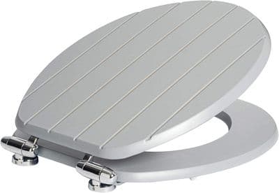 Harbour Soft Close Toilet Seat - Wooden with Chrome Hinges - Grooved Grey