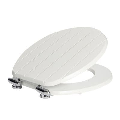 Harbour Soft Close Toilet Seat - Wooden with Chrome Hinges - Grooved White