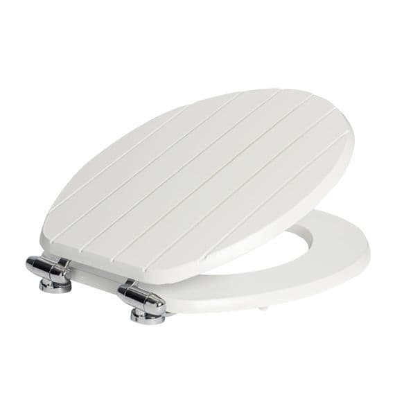 Harbour Soft Close Toilet Seat - Wooden with Chrome Hinges - Grooved White