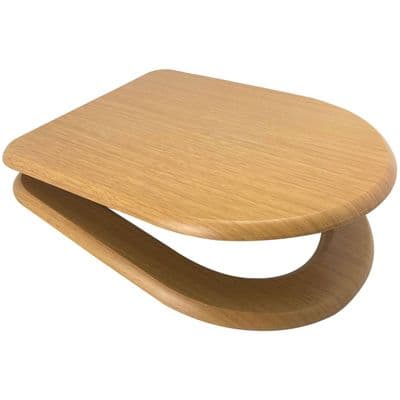 MDF Oak Effect S-Seat Soft Close Toilet Seat D Shape