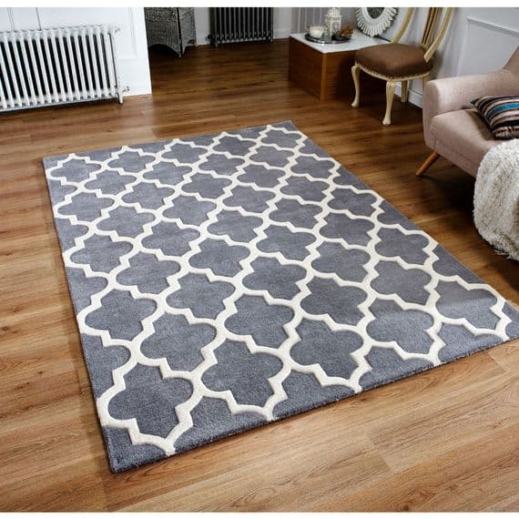 100% Wool rug grey