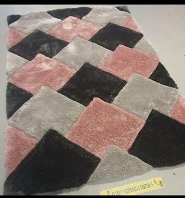 3D RUGS HAND CARVED APPROX 8X5FT 160X230CM GREAT QUALITY RUG SILVER-BLUSH PINK