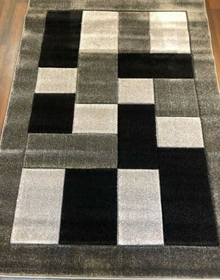 BLOCKS RANGE WOVEN RUG HAND CARVED APROX 6X4FT 120X170CM GREY/BLACK GREAT RUGS.