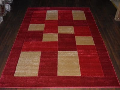 BLOCKS RANGE WOVEN RUG HAND CARVED APROX 6X4FT 120X170CM RED/BEIGE GREAT RUGS