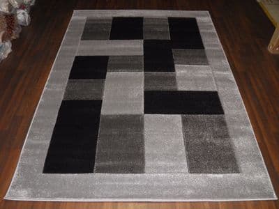 BLOCKS RANGE WOVEN RUG HAND CARVED APROX 6X4FT 120X170CM SILVER/BLACK GREAT RUGS