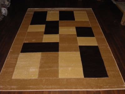 BLOCKS RANGE WOVEN RUGS HAND CARVED APROX 6X4FT 120X170CM BEIGE/BROWN GREAT RUGS