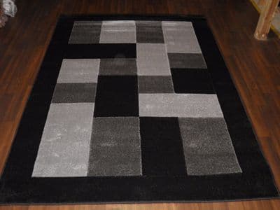 BLOCKS RANGE WOVEN RUGS HAND CARVED APROX 6X4FT 120X170CM BLACK/SILVE GREAT RUGS