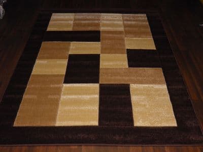 BLOCKS RANGE WOVEN RUGS HAND CARVED APROX 6X4FT 120X170CM BROWN/BEIGE GREAT RUGS