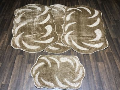 Cork Oblong Non Slip Washable Two Tone Traveller/Gypsy Mat Set 4Pc Dark Beige  All Colours (1) (2)