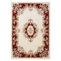 CREAM/RED 100% WOOL RUG NEW SUPER THICK PILE  LOVLEY RUGS