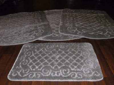 GYPSY TRAVELLERS MATS  4PCS NON SLIP NEW DESIGN SUPER THICK SILVER/GREY BARGAINS